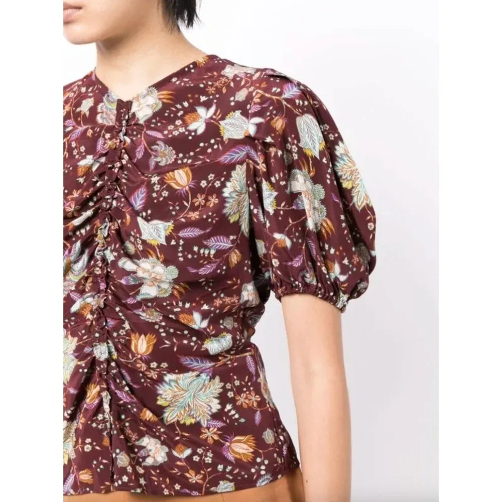 ULLA JOHNSON Elise Ruched Silk‎ Blouse